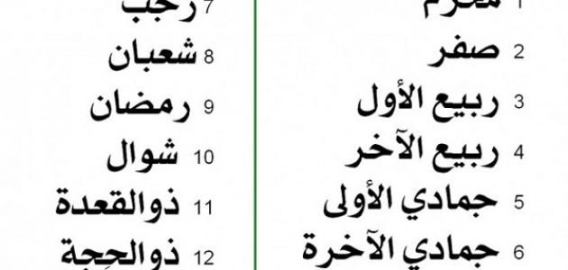 سبب تسمية الشهور العربية , ترتيب الشهور العربية